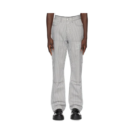 Logo Patch Straight-Leg Striped Trousers