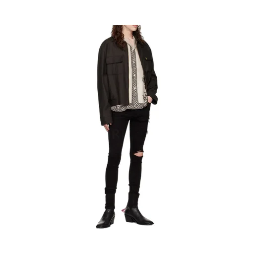 Ripped-Knee Logo-Print Skinny Jeans