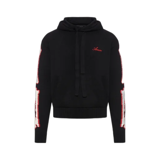 Logo Embroidered Drawstring Knitted Hoodie