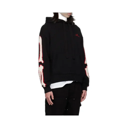 Logo Embroidered Drawstring Knitted Hoodie
