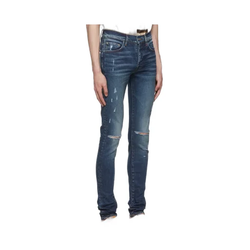 Ripped-Detail Straight-Leg Jeans