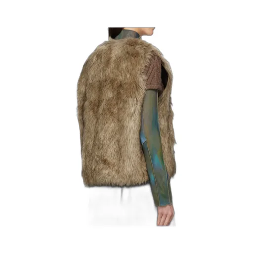 Curved Placket Reversible Faux Fur Vest