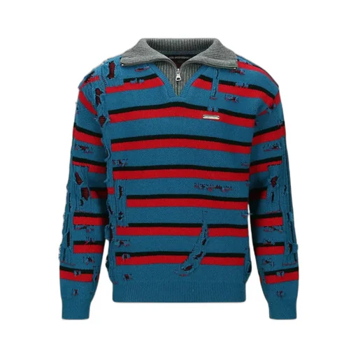 Striped Jacquard Half-Zip Sweater