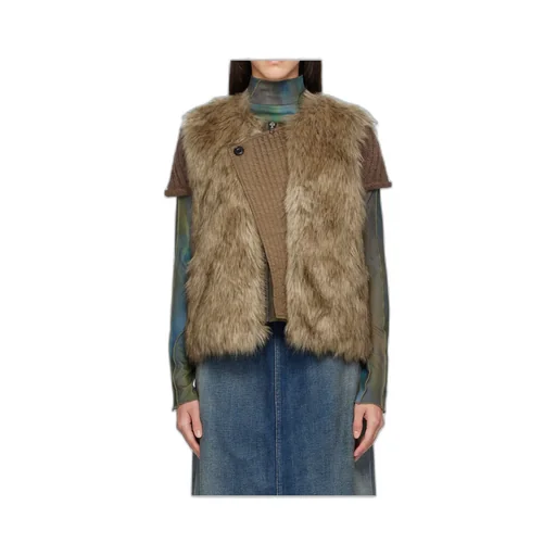Curved Placket Reversible Faux Fur Vest