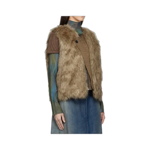 Curved Placket Reversible Faux Fur Vest