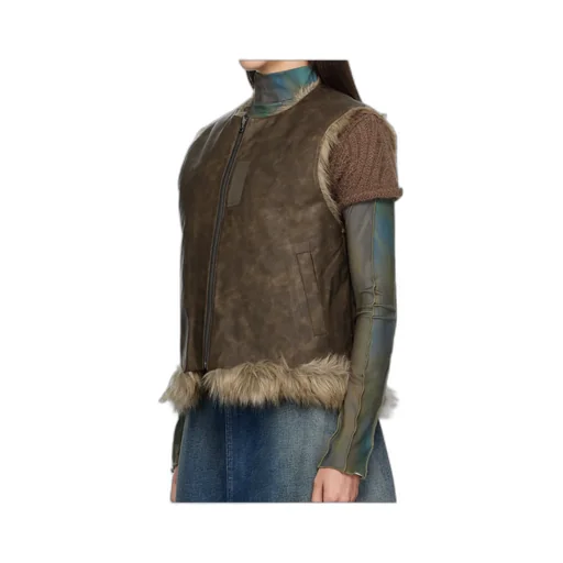 Curved Placket Reversible Faux Fur Vest