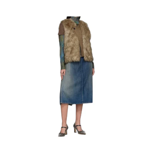 Curved Placket Reversible Faux Fur Vest
