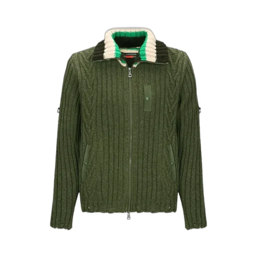 Stripe High-Neck Zip-Up Sweater