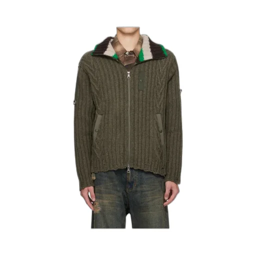 Stripe High-Neck Zip-Up Sweater