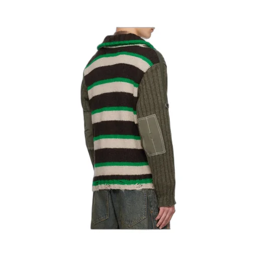 Stripe High-Neck Zip-Up Sweater