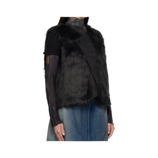 Curved Placket Reversible Faux Fur Vest
