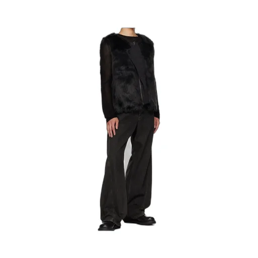Curved Placket Reversible Faux Fur Vest