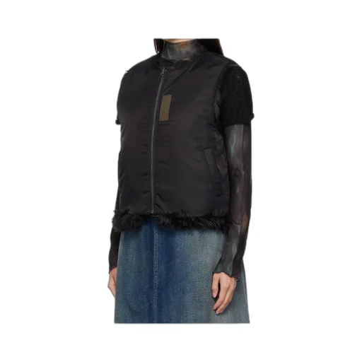 Curved Placket Reversible Faux Fur Vest