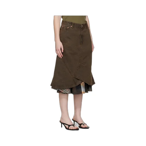 Flared Layered Denim Midi Skirt