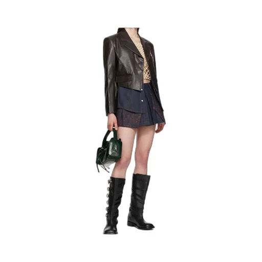 Embroidered-Panel Pleated Mini Skirt
