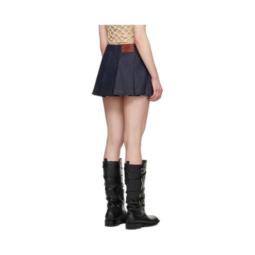 Embroidered-Panel Pleated Mini Skirt