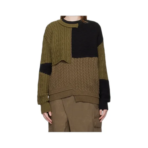 Patchwork Asymmetric Crew Neck Sweater