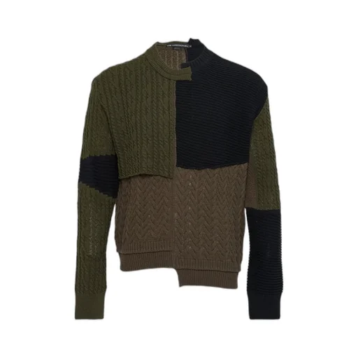 Patchwork Asymmetric Crew Neck Sweater