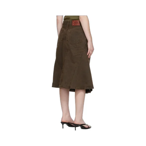 Flared Layered Denim Midi Skirt