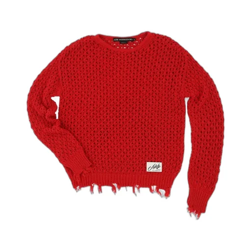 Open-Knit Frayed Sweater