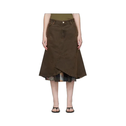 Flared Layered Denim Midi Skirt