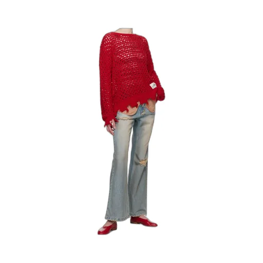 Open-Knit Frayed Sweater