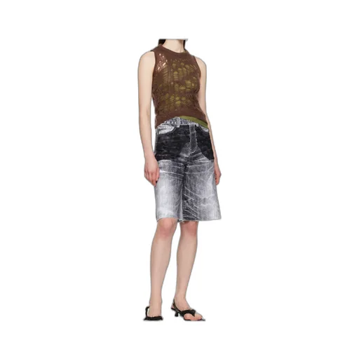 Lace-Panel Denim Shorts