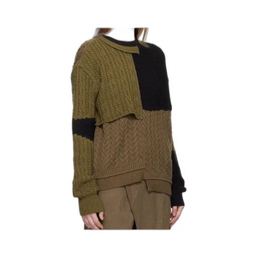 Patchwork Asymmetric Crew Neck Sweater