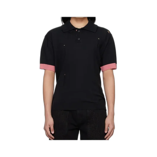 Distressed Ribbed-Trims Polo Shirt