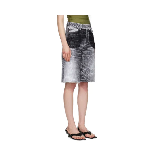 Lace-Panel Denim Shorts
