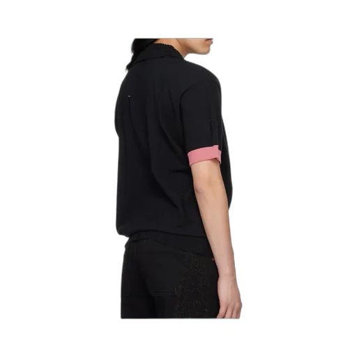 Distressed Ribbed-Trims Polo Shirt