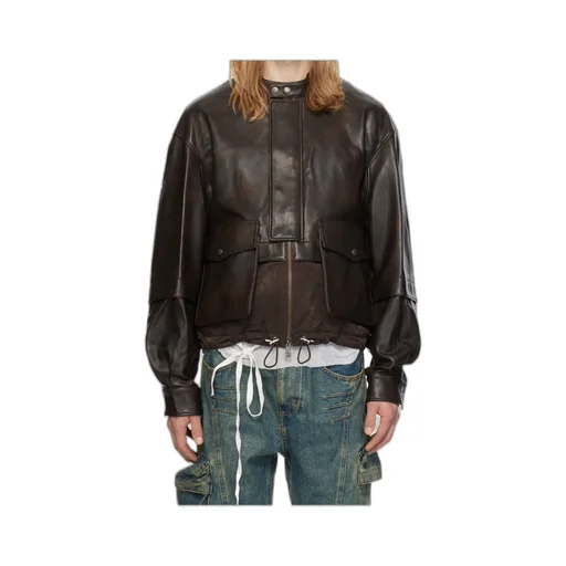 Long-Sleeved Leather Jacket
