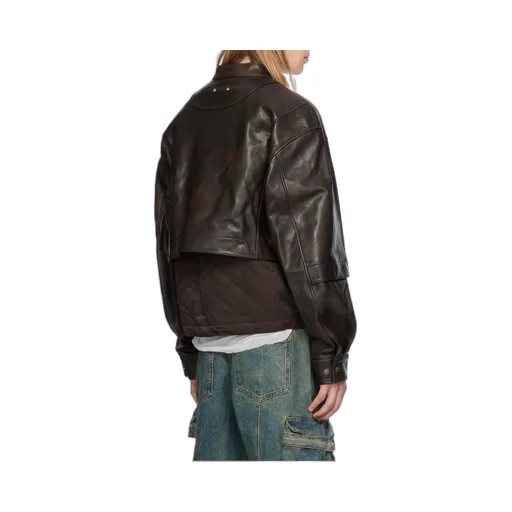 Long-Sleeved Leather Jacket