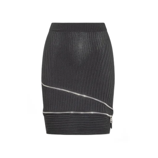 Zip-Detail Cut-Out Detailed Knitted Skirt
