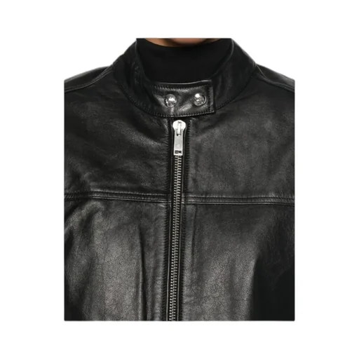 Long-Sleeved Zipper Leather Jacket