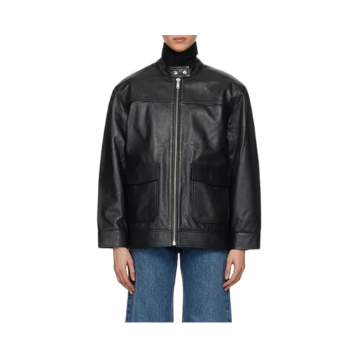 Long-Sleeved Zipper Leather Jacket