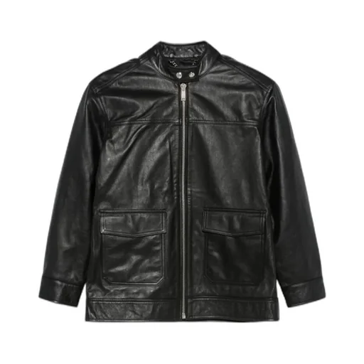 Long-Sleeved Zipper Leather Jacket