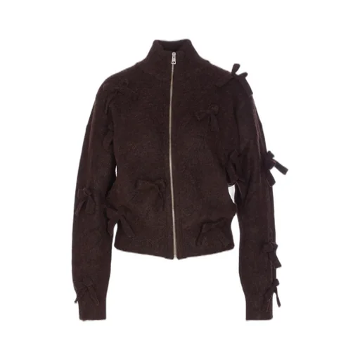 Bow-Detail Zip Bomber Jacket