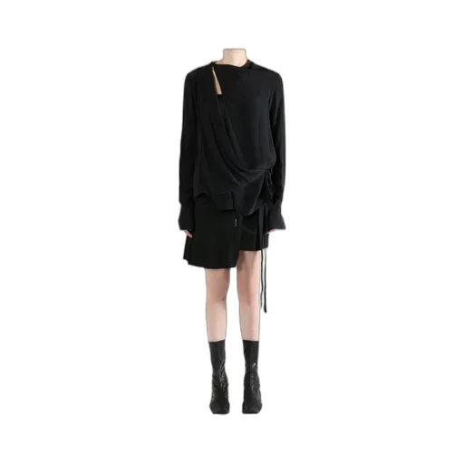 Hildegonde Draped Long Sleeve Wrap Top