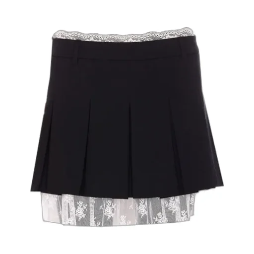 Lace Trim Pleated Skirt