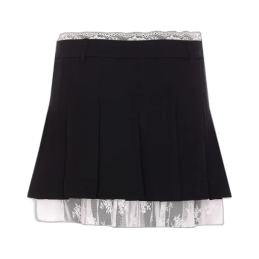 Lace Trim Pleated Skirt