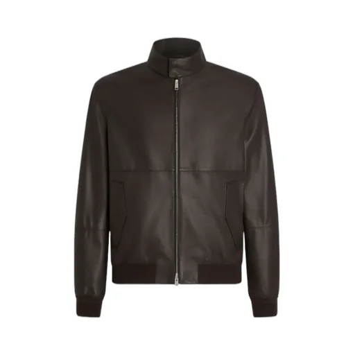 Zip-Up Leather Bomber Jacket