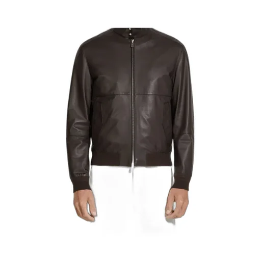Zip-Up Leather Bomber Jacket
