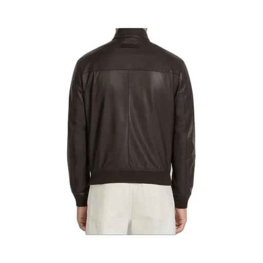 Zip-Up Leather Bomber Jacket