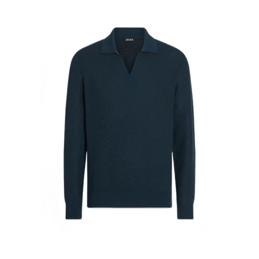 Long-Sleeved Knitted Polo Shirt