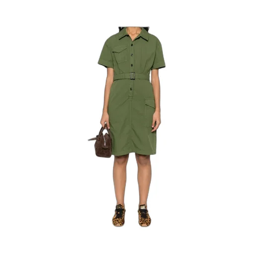 Button Detailed Belted Dress