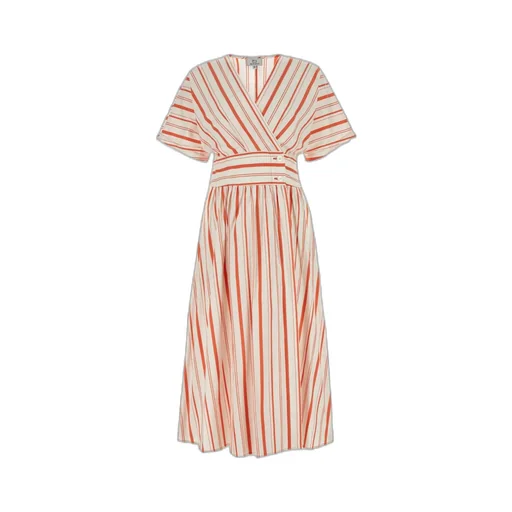 Striped V-Neck Short-Sleeved Dress