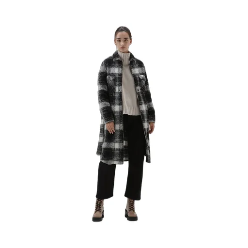 Belted-Waist Checkered Coat