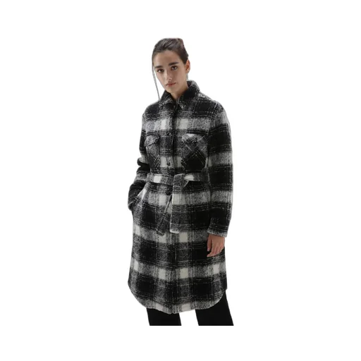 Belted-Waist Checkered Coat