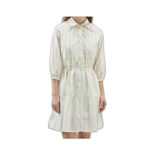Broderie Anglaise Tied Waist Shirt Dress